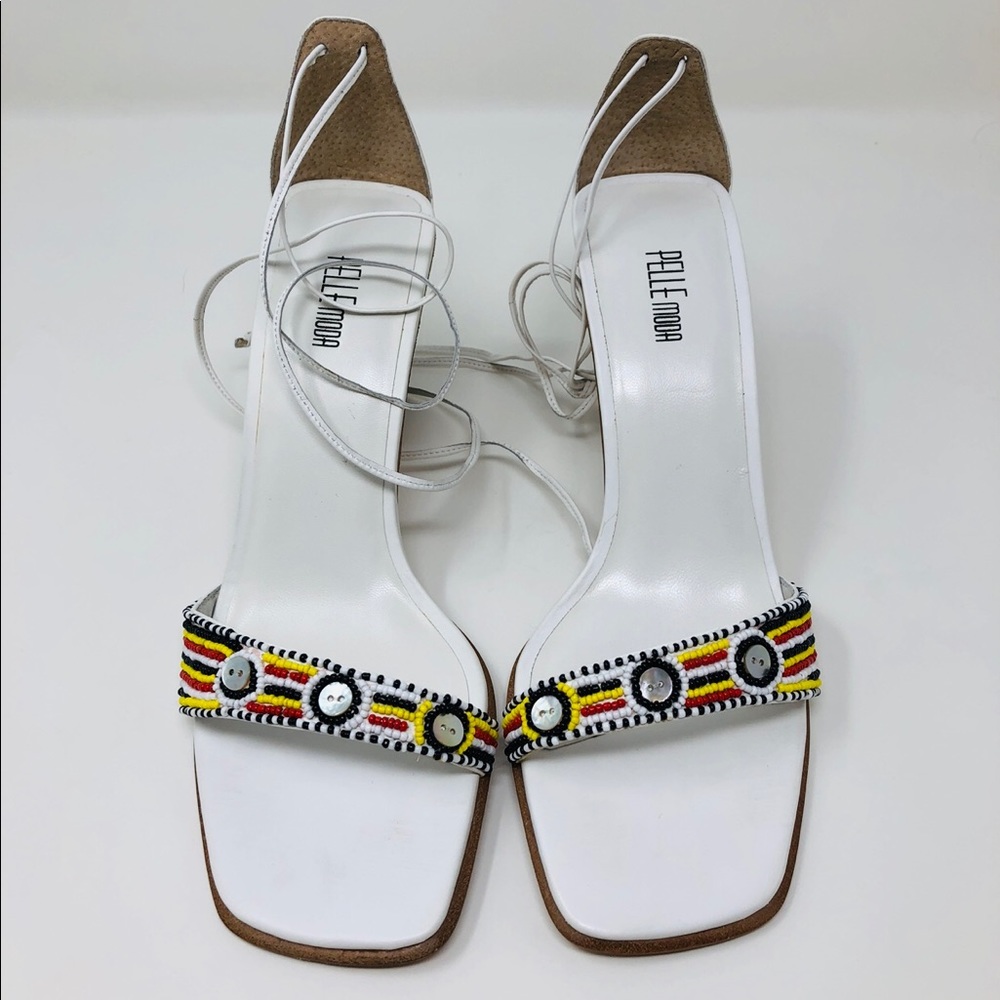 PELLE MODA white leather ankle wrap sandals, size 8, NWOT